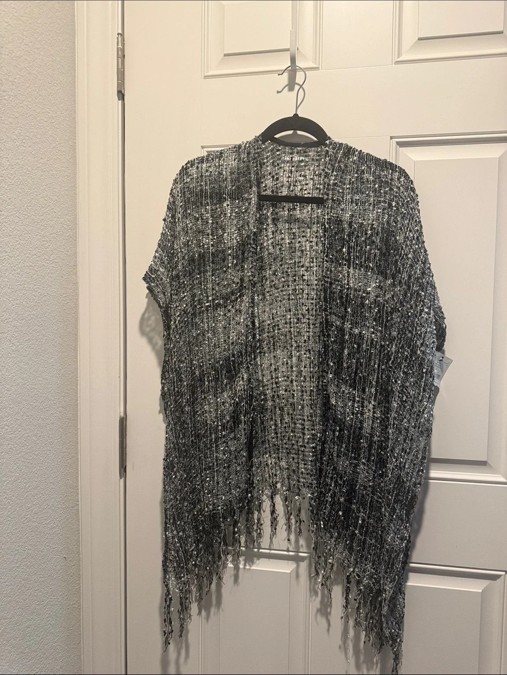 Gray Woven Fringe Throw/Cardigan -